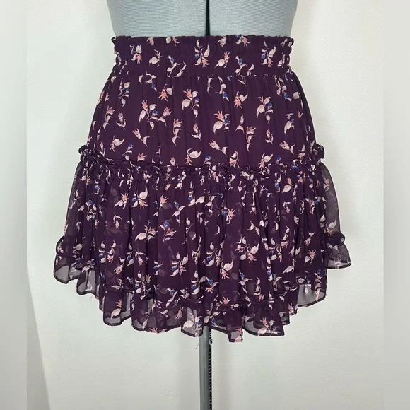 MISA LOS ANGELES - Floral Pull On High Waisted Mini Skirt Purple Size XS - Picture 1 of 7